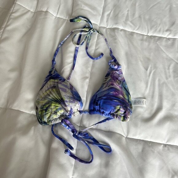 Athleta Womens Medium M Tropical Rainforest Triangle Tie Bikini Top Purple - Picture 1 of 5